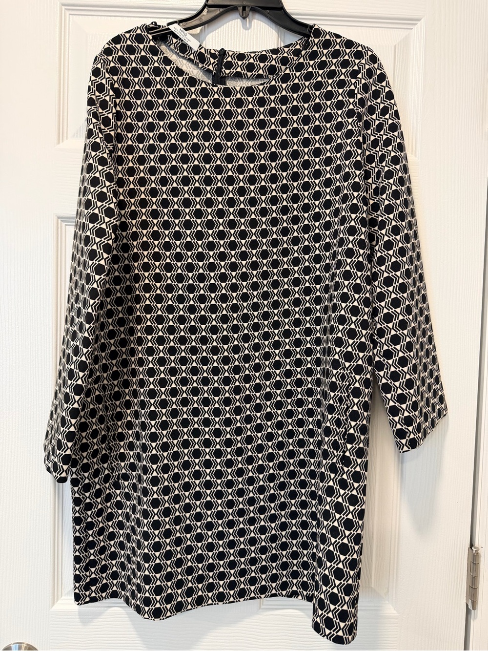 Mango Black & White Geometric Long Sleeve Shift Dress